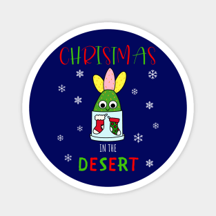 Christmas In The Desert - Hybrid Cactus In Christmas Themed Pot Magnet